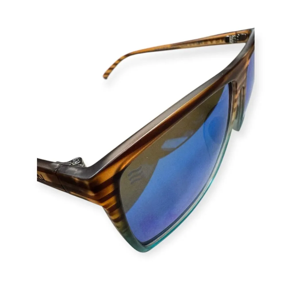 Neven Doc Robins Melby Sunglasses Polarized Blue Reflective Lenses Brown Frames